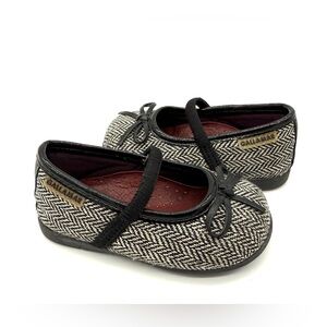 EUC Gallamar Bow Accent Black & White Herringbone Mary Jane Dress Shoes EU 20